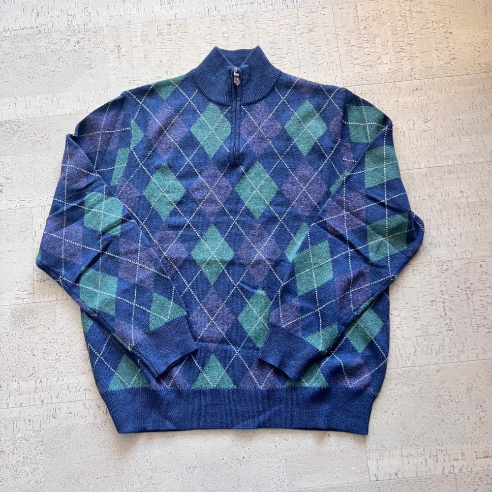 Polo Golf Ralph Lauren Sweater Mens XL Blue Argyle Excellent Merino Cashmere Mix